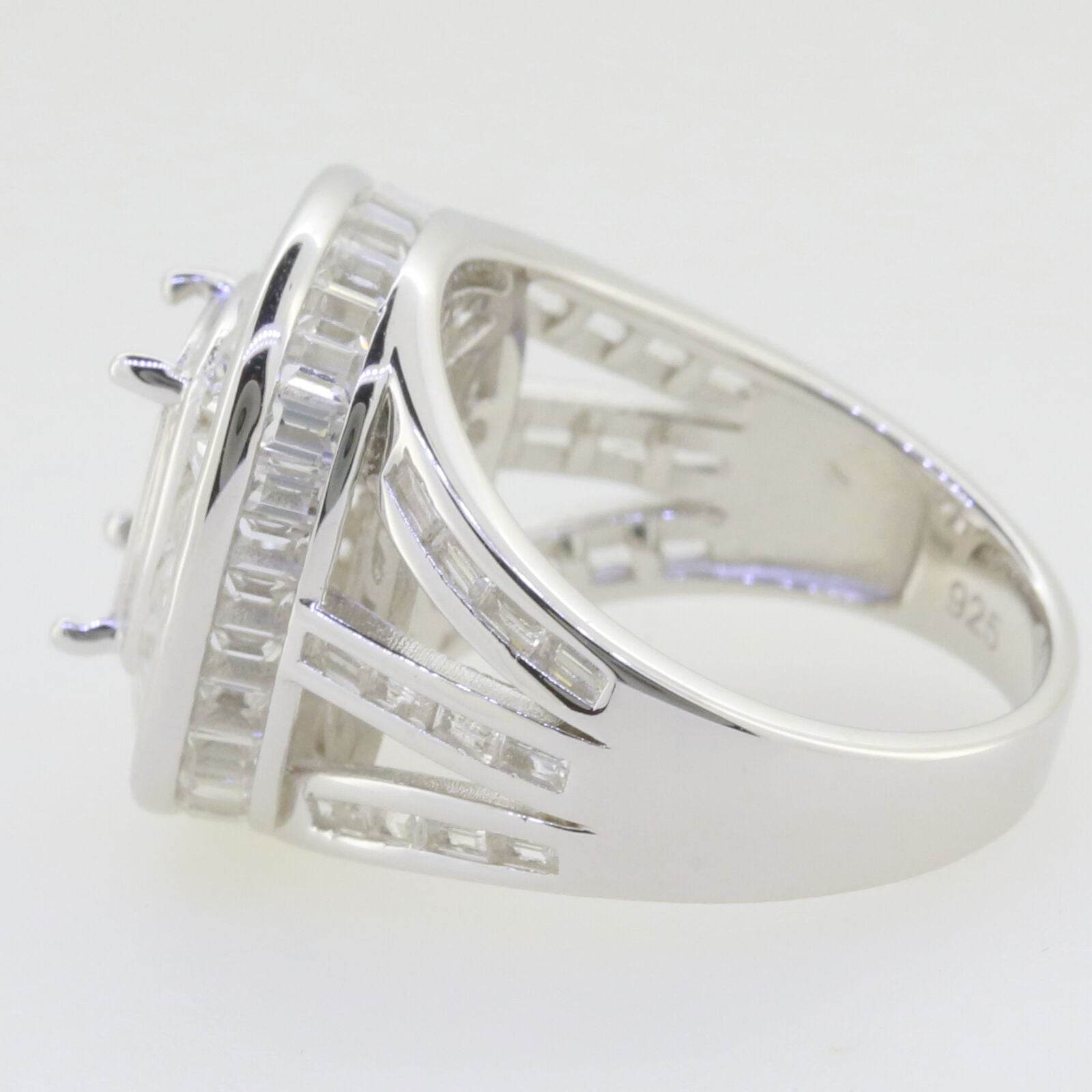 Sterling Silver Semi Mount Ring Setting Cushion CU 9x7mm Channel Baguette Ha - Syzjewelry