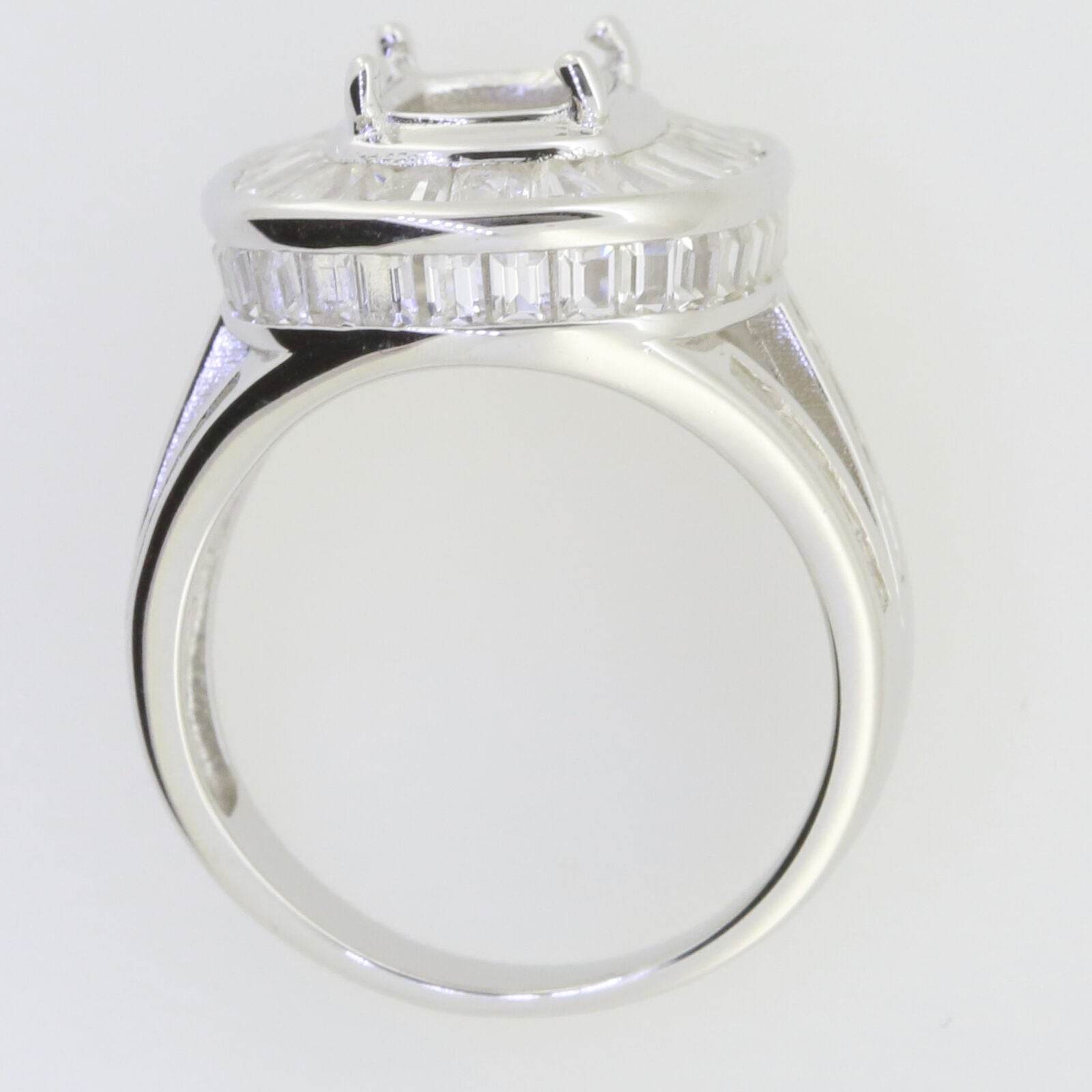 Sterling Silver Semi Mount Ring Setting Cushion CU 9x7mm Channel Baguette Ha - Syzjewelry