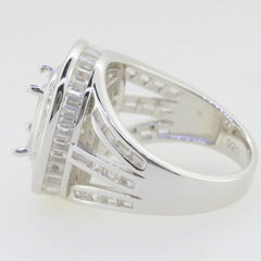 Sterling Silver Semi Mount Ring Setting Cushion CU 9x7mm Channel Baguette Ha - Syzjewelry