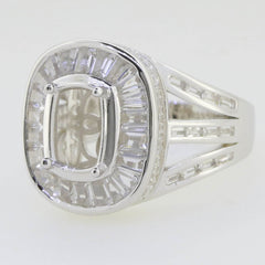 Sterling Silver Semi Mount Ring Setting Cushion CU 9x7mm Channel Baguette Ha - Syzjewelry