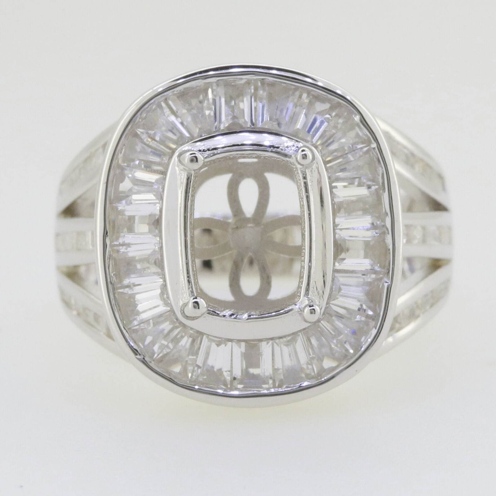 Sterling Silver Semi Mount Ring Setting Cushion CU 9x7mm Channel Baguette Ha - Syzjewelry