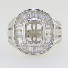 Sterling Silver Semi Mount Ring Setting Cushion CU 9x7mm Channel Baguette Ha - Syzjewelry