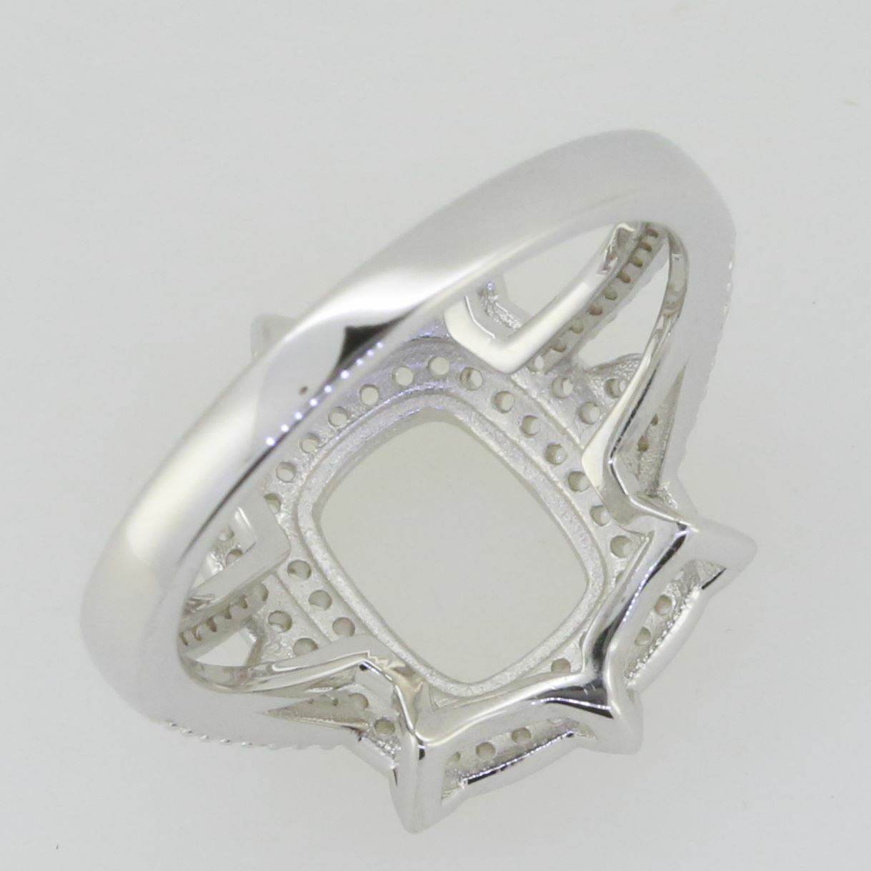 Sterling SIlver Semi Mount Ring Setting Cushion CU 9x7mm Double Halo - Syzjewelry