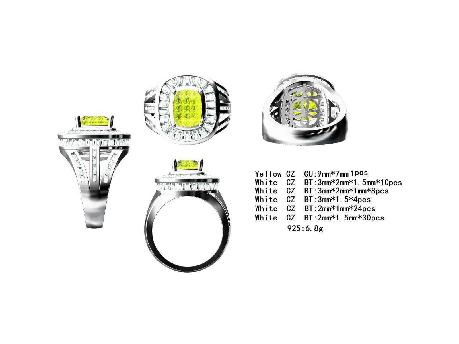 Sterling Silver Semi Mount Ring Setting Cushion CU 9x7mm Channel Baguette Ha - Syzjewelry