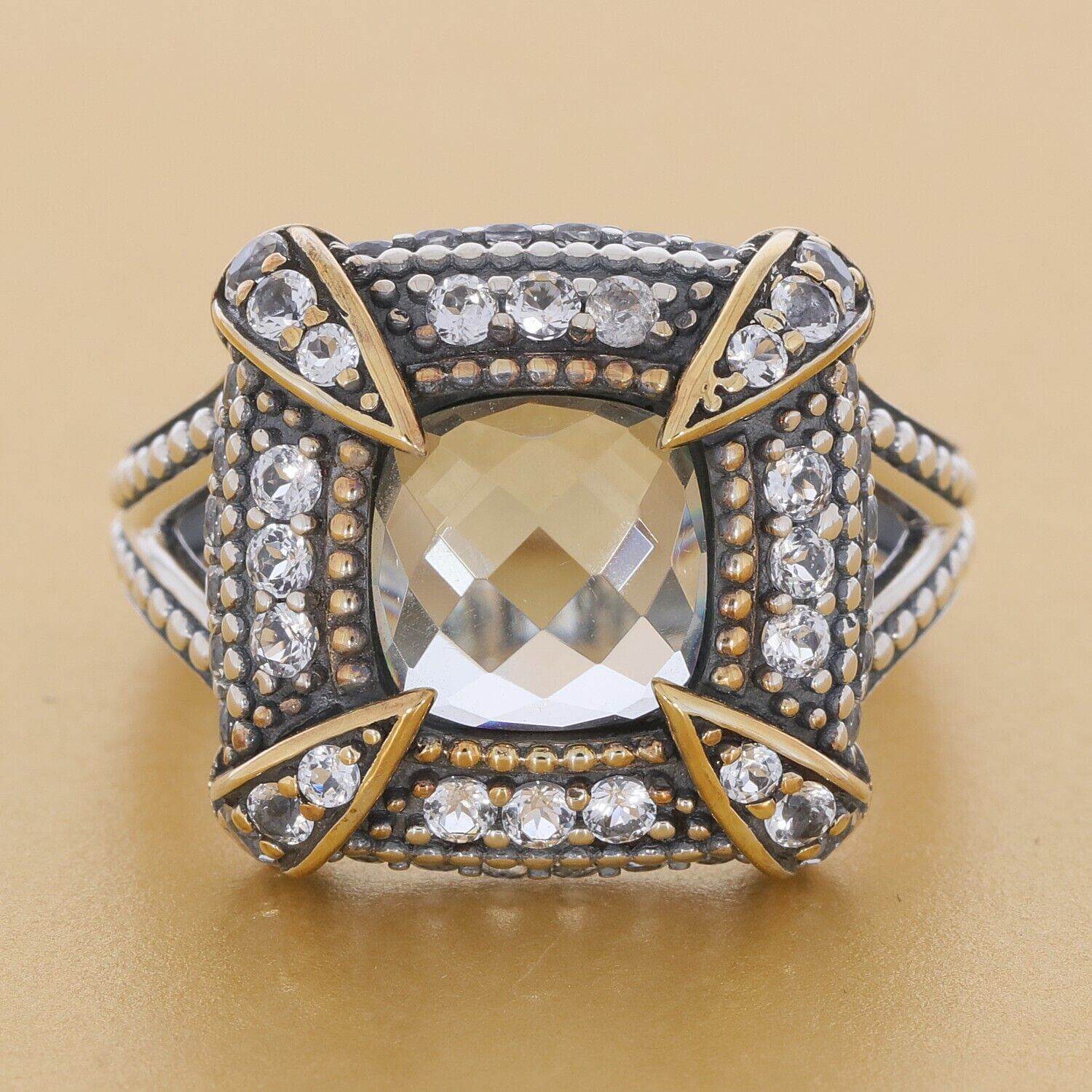 Sterling Silver Semi Mount Ring Setting Cushion CU 8X8mm Two Tone Cabochon - Syzjewelry