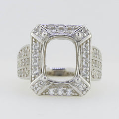 Sterling Silver Semi Mount Ring Setting Cushion Cu 12x9mm Halo White Topaz - Syzjewelry