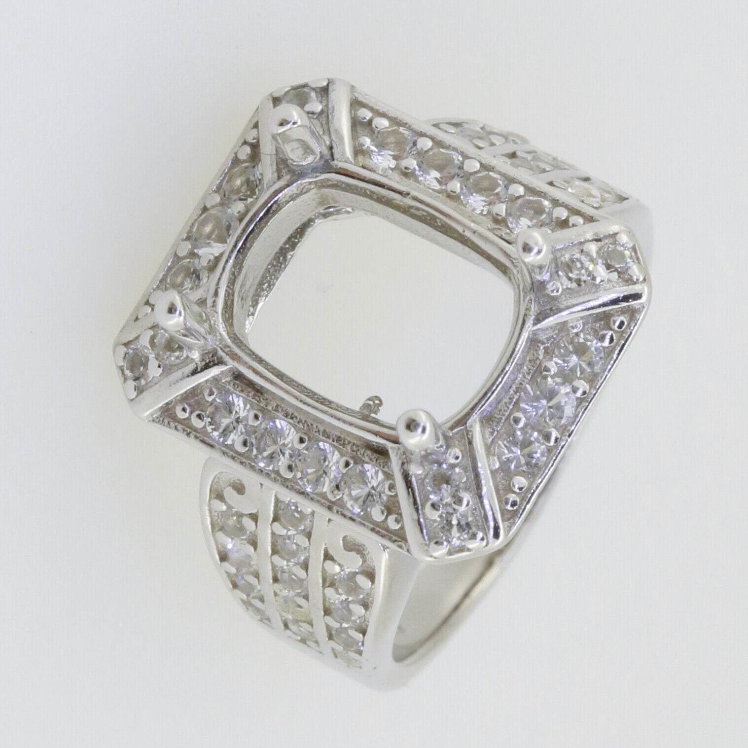 Sterling Silver Semi Mount Ring Setting Cushion Cu 12x9mm Halo White Topaz - Syzjewelry