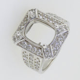 Sterling Silver Semi Mount Ring Setting Cushion Cu 12x9mm Halo White Topaz - Syzjewelry