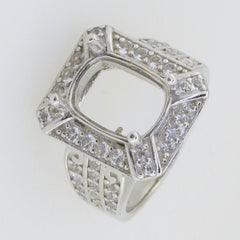 Sterling Silver Semi Mount Ring Setting Cushion Cu 12x9mm Halo White Topaz - Syzjewelry