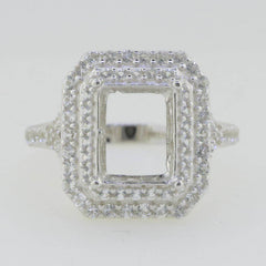 Sterling Silver Semi Mount Ring Setting Emerald OCT 10x8mm Double Halo - Syzjewelry