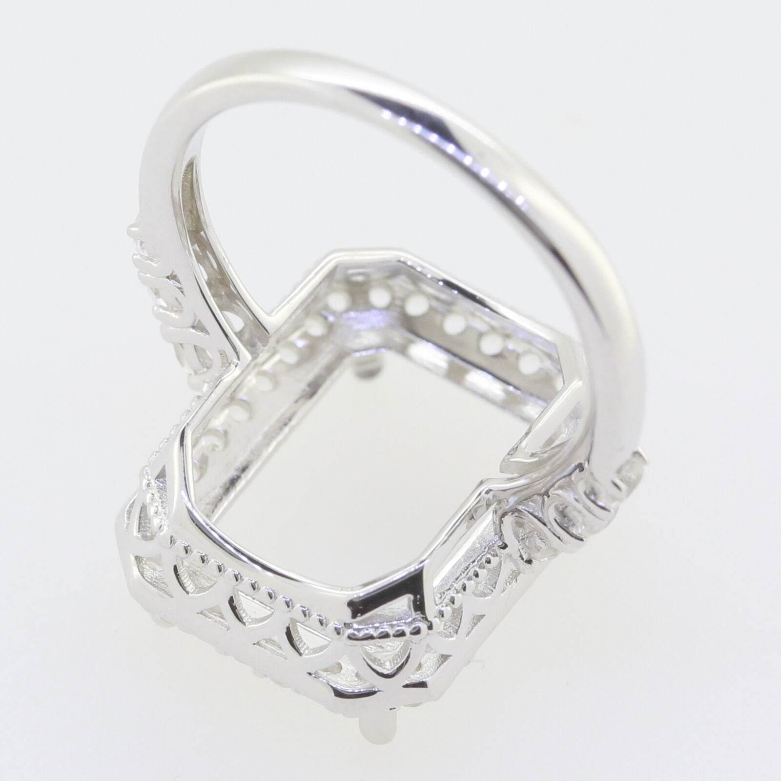Sterling Silver Semi Mount Ring Setting Emerald OCT 14x10mm Halo White Topaz - Syzjewelry