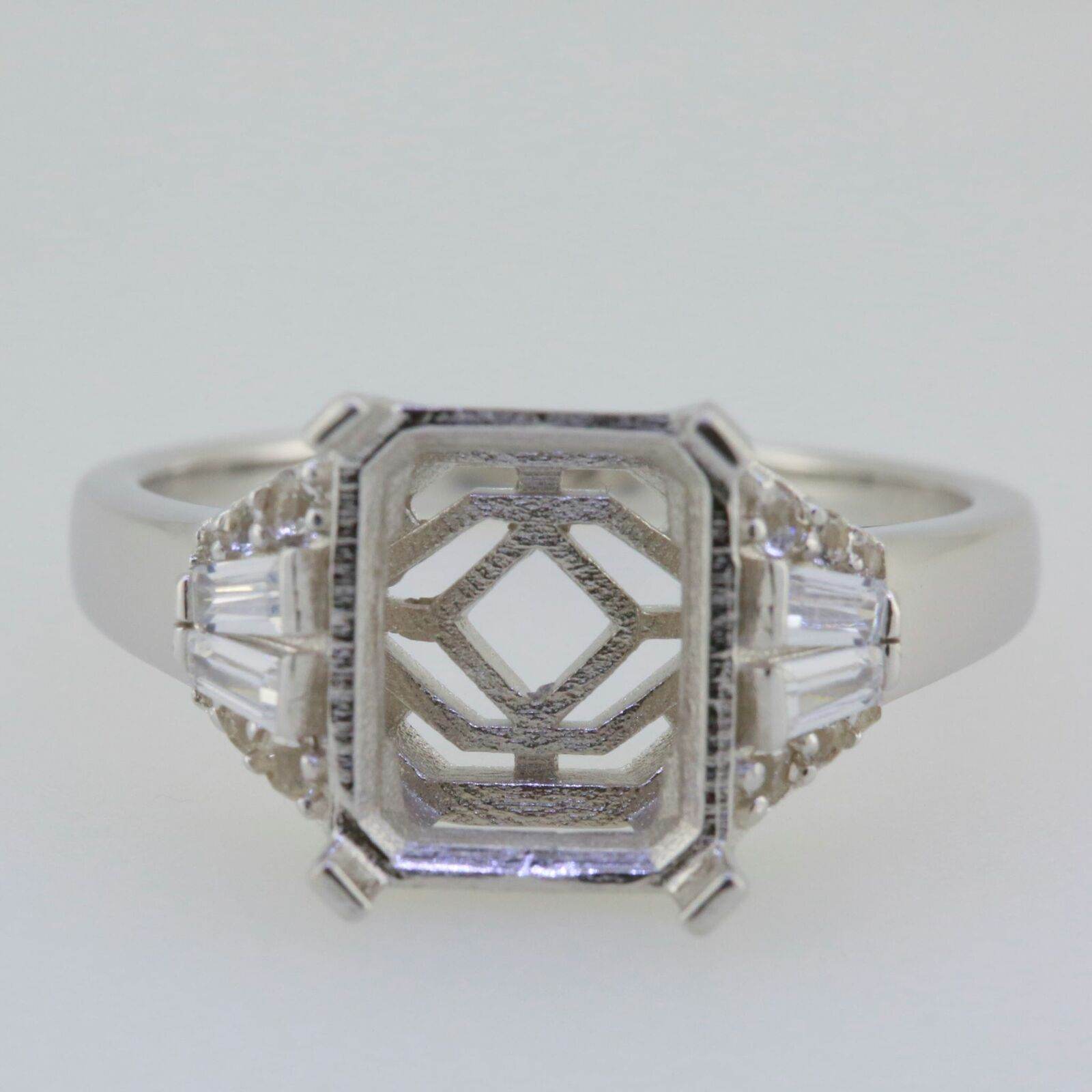 Sterling Silver Semi Mount Ring Setting Emerald OCT 11X9mm White Topaz - Syzjewelry