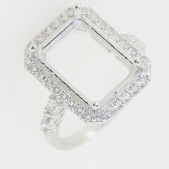 Sterling Silver Semi Mount Ring Setting Emerald OCT 14x10mm Halo White Topaz - Syzjewelry