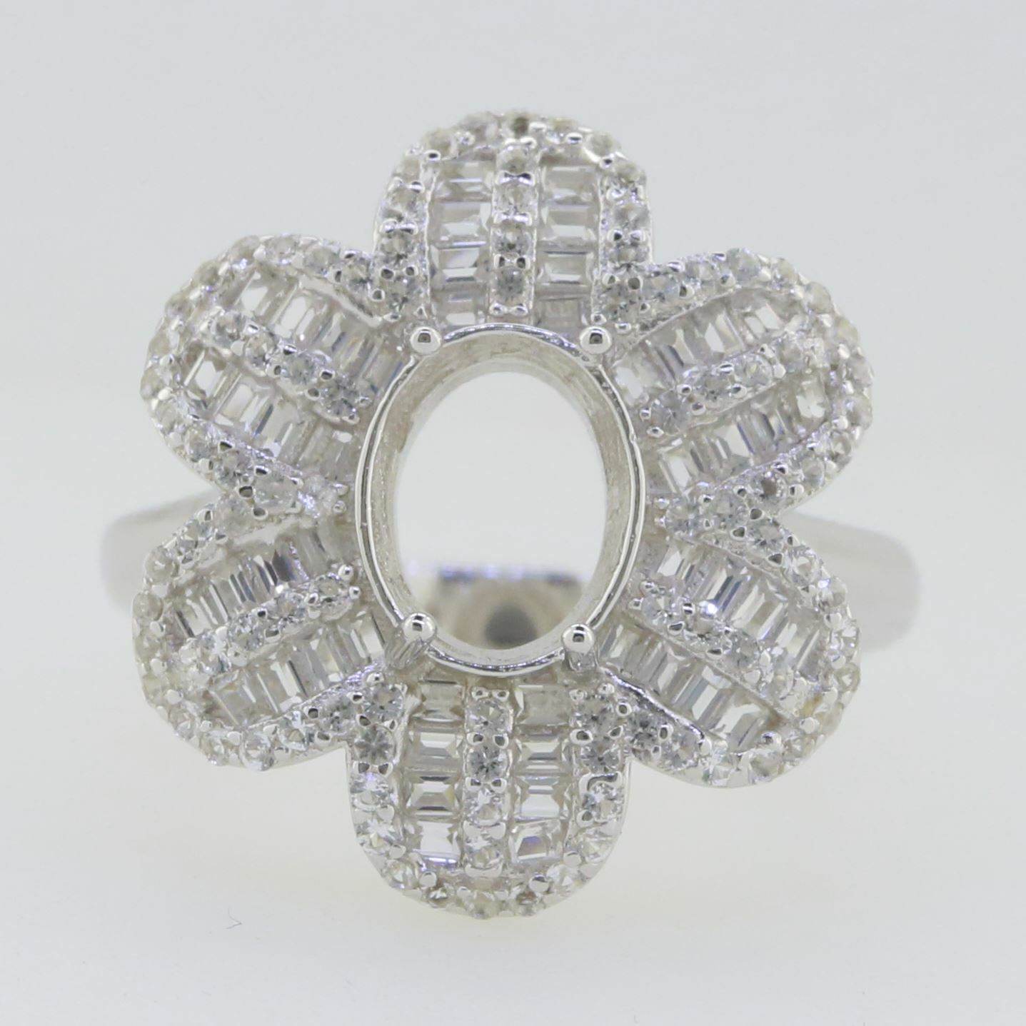 Sterling Silver Semi Mount Ring Setting OV 9X7mm Floral Design Moissanite - Syzjewelry