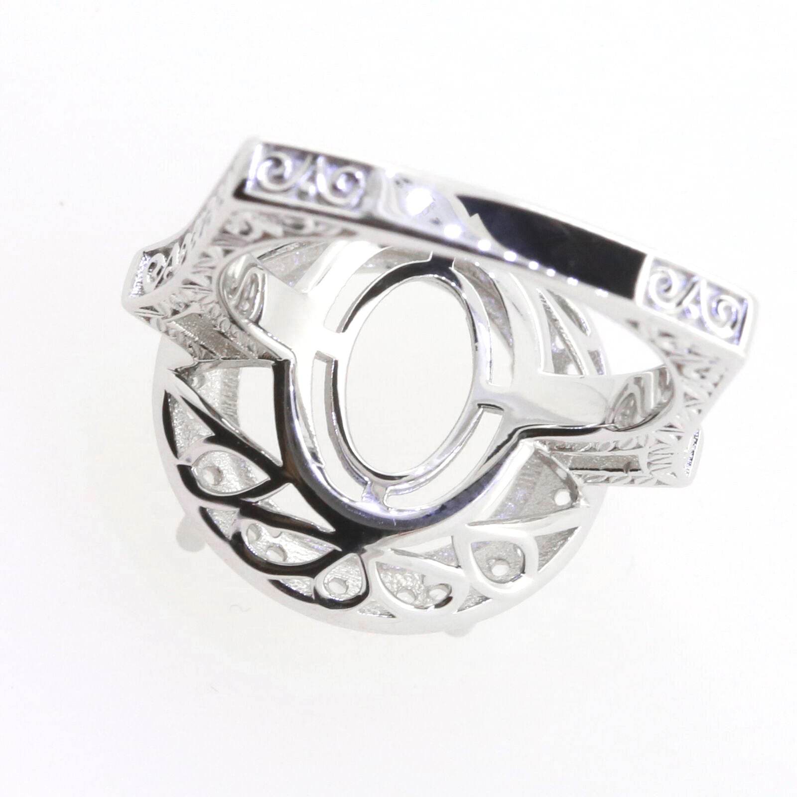 Sterling Silver Semi Mount Ring Setting Round RD 15x15mm Halo Euro Style - Syzjewelry