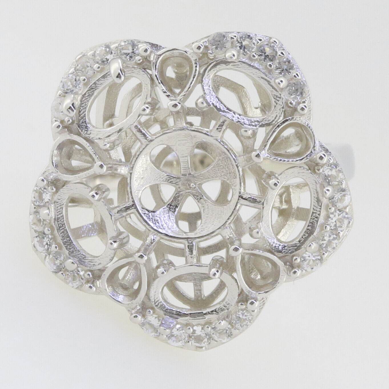 Sterling Silver Semi Mount Ring Setting RD10x10mm OV 6x4mm PE 4x3mm Halo Mounting for Pearl - Syzjewelry