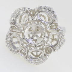 Sterling Silver Semi Mount Ring Setting RD10x10mm OV 6x4mm PE 4x3mm Halo Mounting for Pearl - Syzjewelry