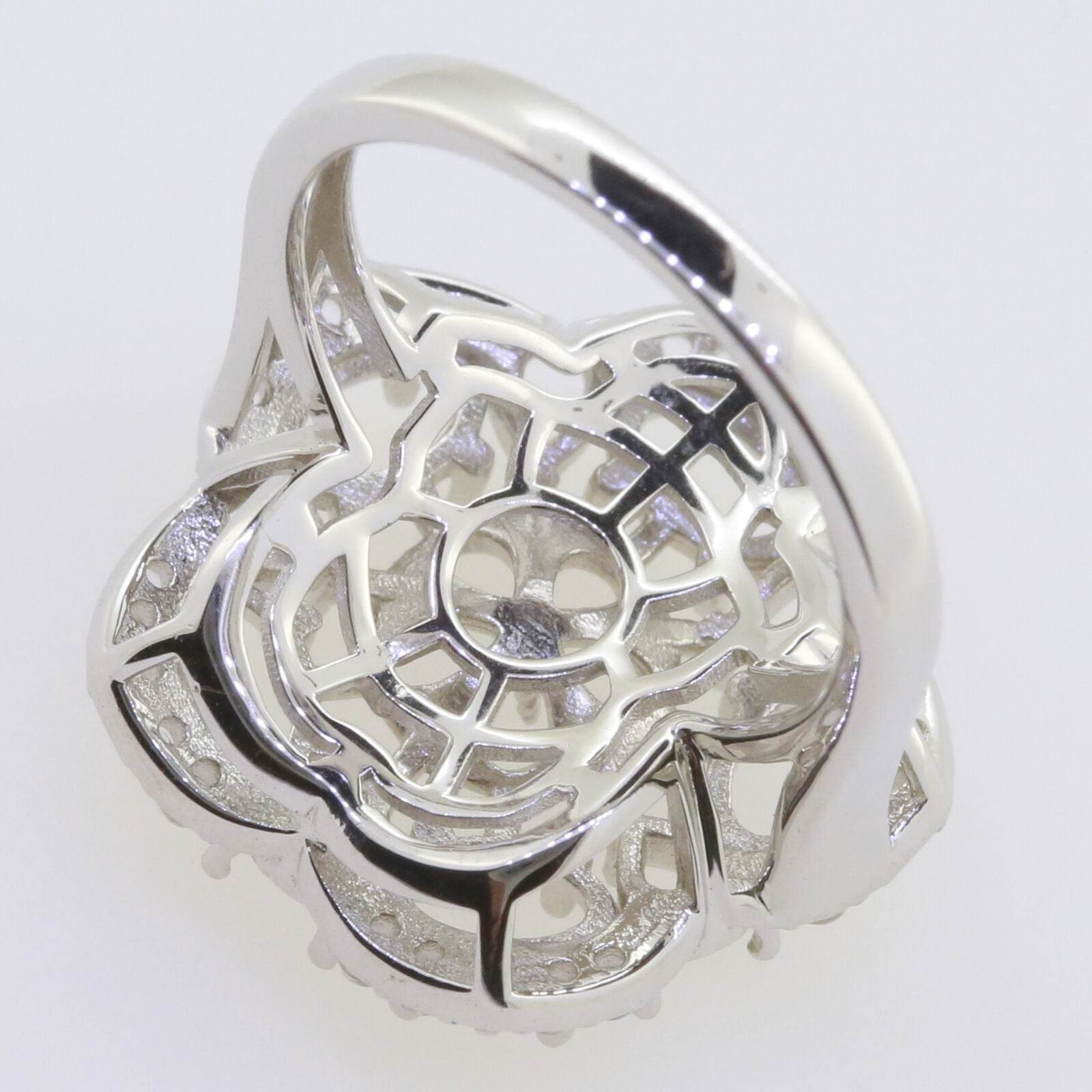 Sterling Silver Semi Mount Ring Setting RD10x10mm OV 6x4mm PE 4x3mm Halo Mounting for Pearl - Syzjewelry