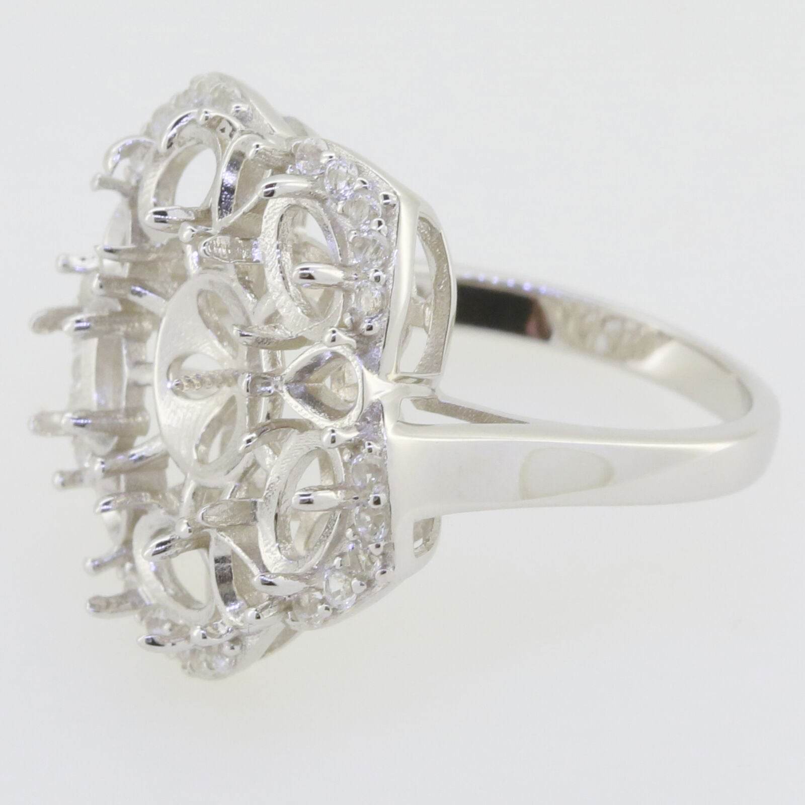 Sterling Silver Semi Mount Ring Setting RD10x10mm OV 6x4mm PE 4x3mm Halo Mounting for Pearl - Syzjewelry