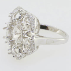 Sterling Silver Semi Mount Ring Setting RD10x10mm OV 6x4mm PE 4x3mm Halo Mounting for Pearl - Syzjewelry