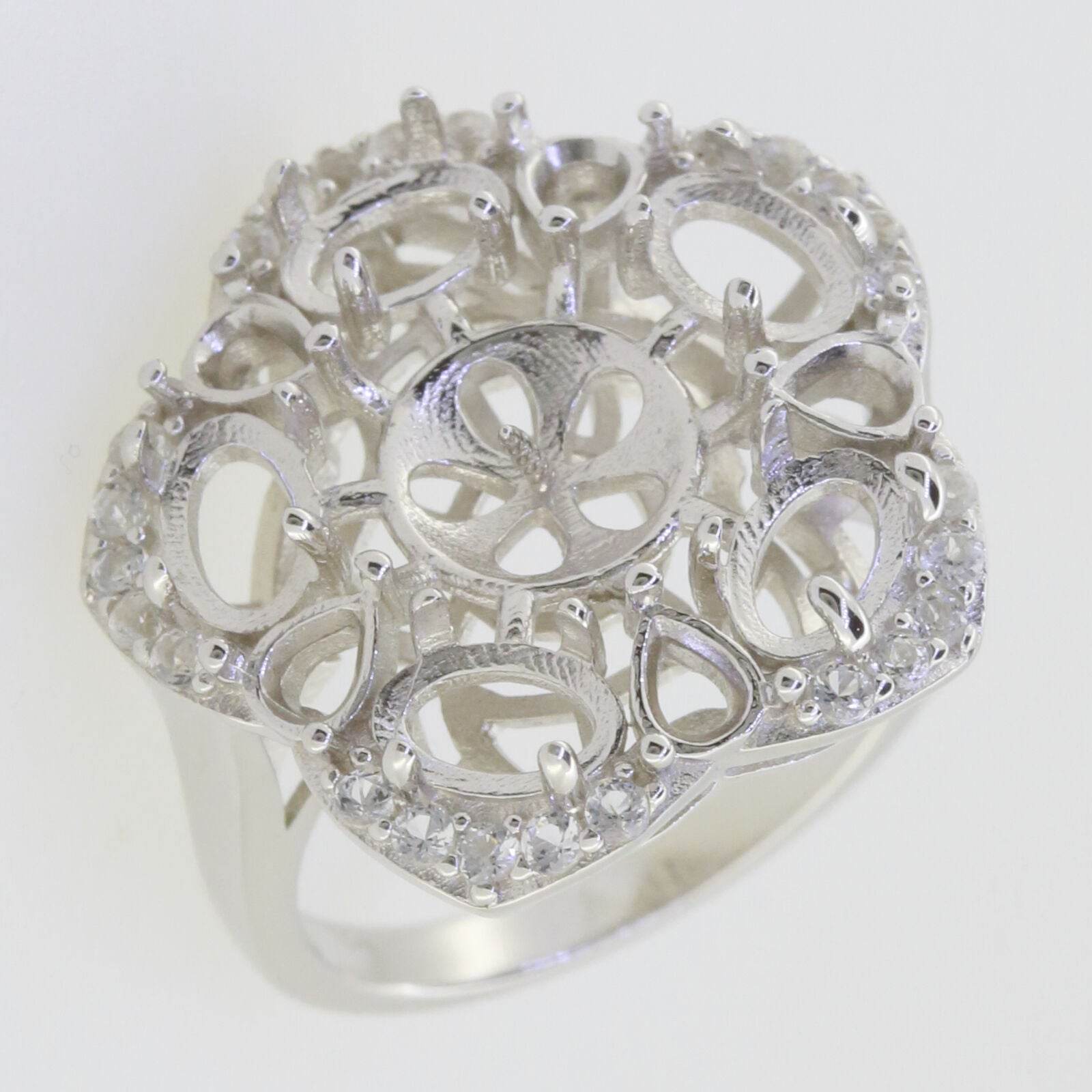 Sterling Silver Semi Mount Ring Setting RD10x10mm OV 6x4mm PE 4x3mm Halo Mounting for Pearl - Syzjewelry