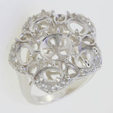 Sterling Silver Semi Mount Ring Setting RD10x10mm OV 6x4mm PE 4x3mm Halo Mounting for Pearl - Syzjewelry