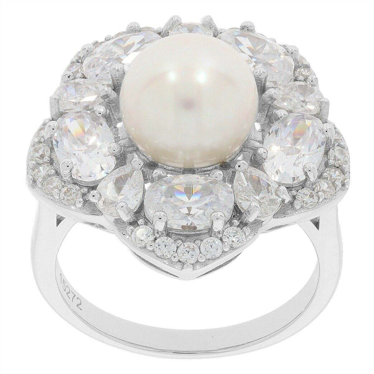 Sterling Silver Semi Mount Ring Setting RD10x10mm OV 6x4mm PE 4x3mm Halo Mounting for Pearl - Syzjewelry