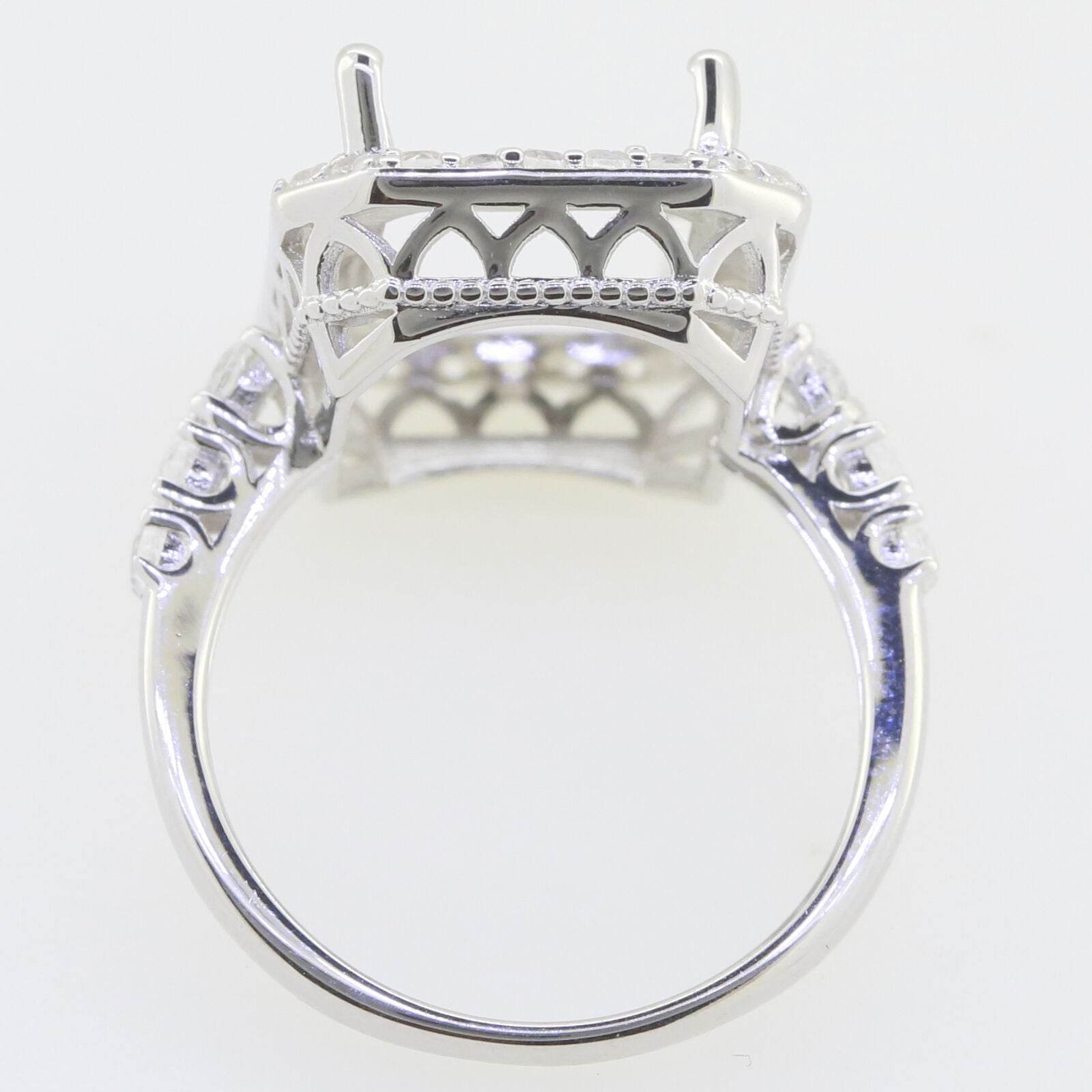 Sterling Silver Semi Mount Ring Setting Emerald OCT 14x10mm Halo White Topaz - Syzjewelry