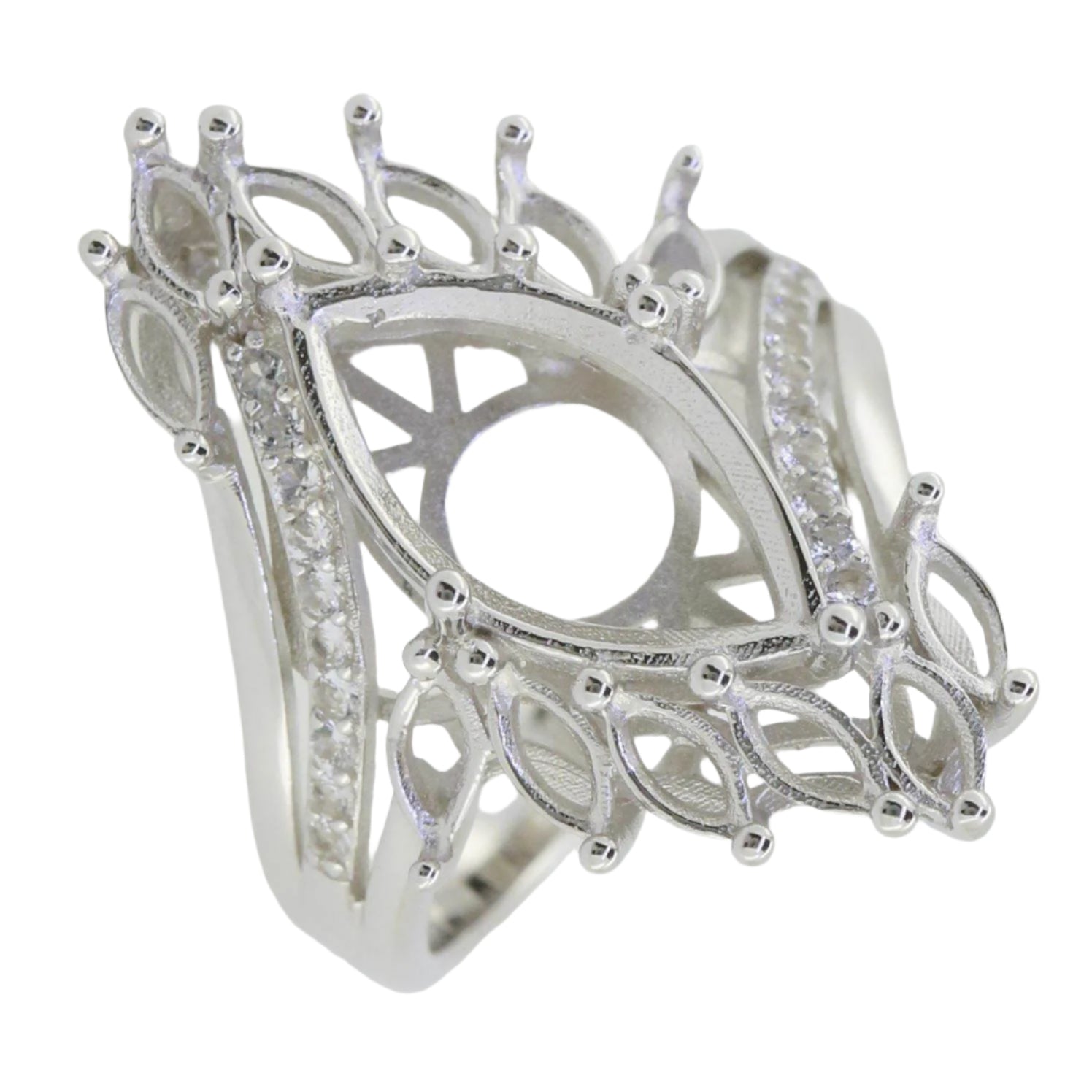 Sterling Silver Semi Mount Ring Setting Marquise MQ 16x8 5x2.5mm Moissanite - Syzjewelry