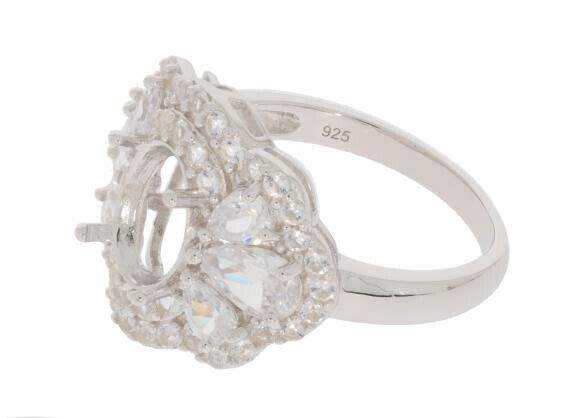 Sterling Silver Semi Mount Ring Setting OV 9x7mm Halo - Syzjewelry