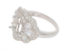 Sterling Silver Semi Mount Ring Setting OV 9x7mm Halo - Syzjewelry