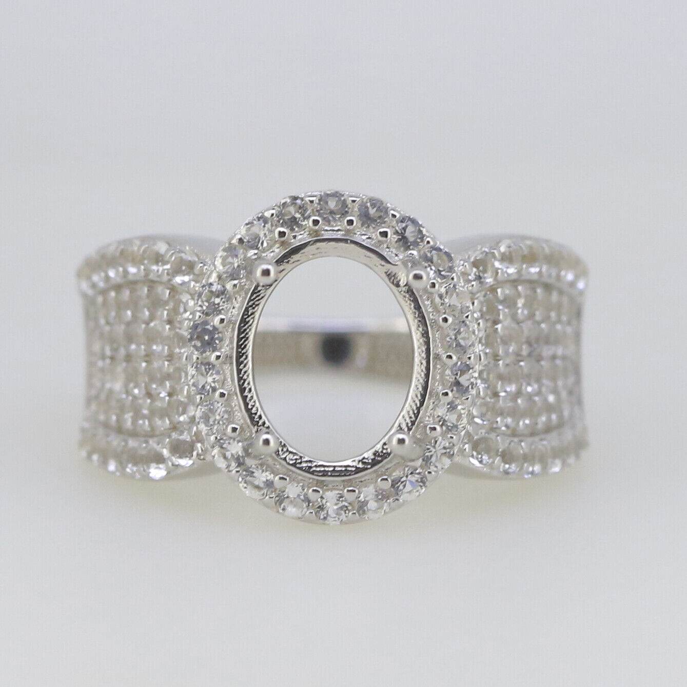 Sterling Silver Semi Mount Ring Setting OV 9x7mm Halo Cabochon White T Solid - Syzjewelry