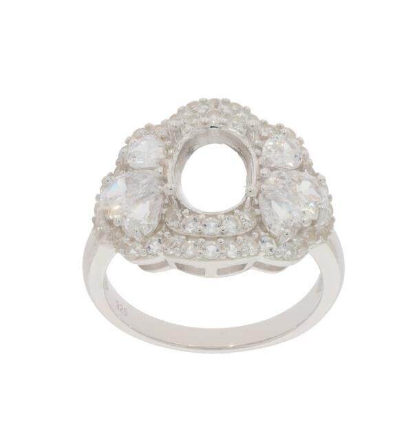 Sterling Silver Semi Mount Ring Setting OV 9x7mm Halo - Syzjewelry