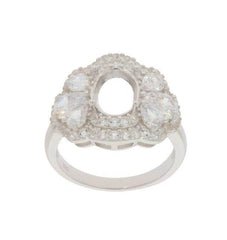 Sterling Silver Semi Mount Ring Setting OV 9x7mm Halo - Syzjewelry