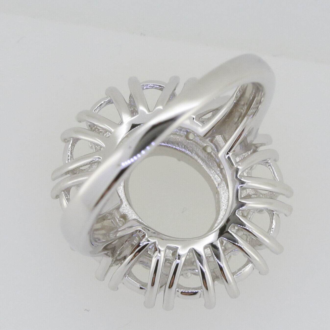 Sterling Silver Semi Mount Ring Setting Oval OV 10x8mm Halo OV 4x3mm W - Syzjewelry