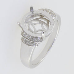 Sterling Silver Semi Mount Ring Setting Oval OV 12x10mm Cabochon Topaz - Syzjewelry