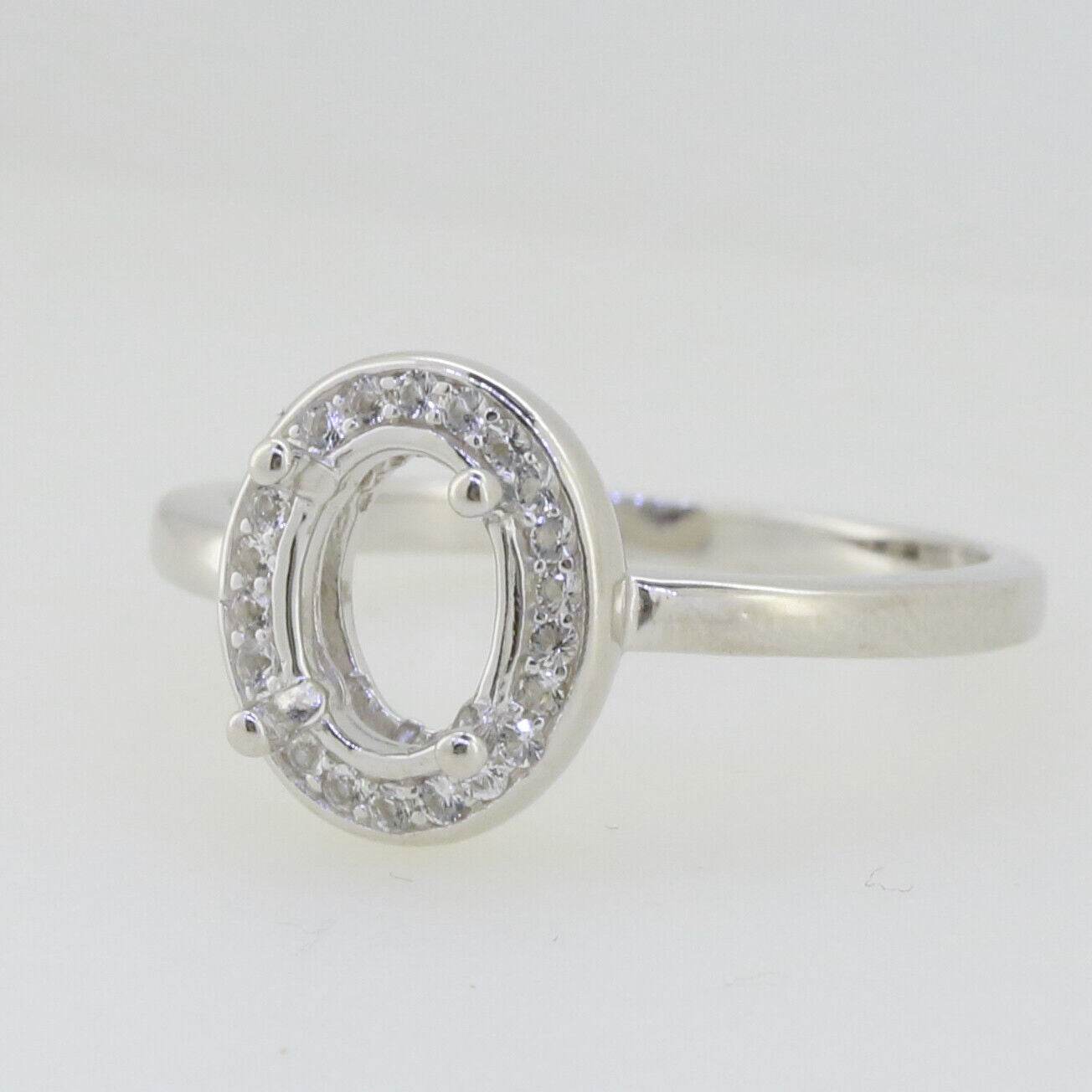 Sterling Silver Semi Mount Ring Setting Oval OV 8x6mm Halo White Topaz Solid - Syzjewelry