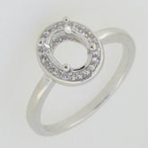 Sterling Silver Semi Mount Ring Setting Oval OV 8x6mm Halo White Topaz Solid - Syzjewelry