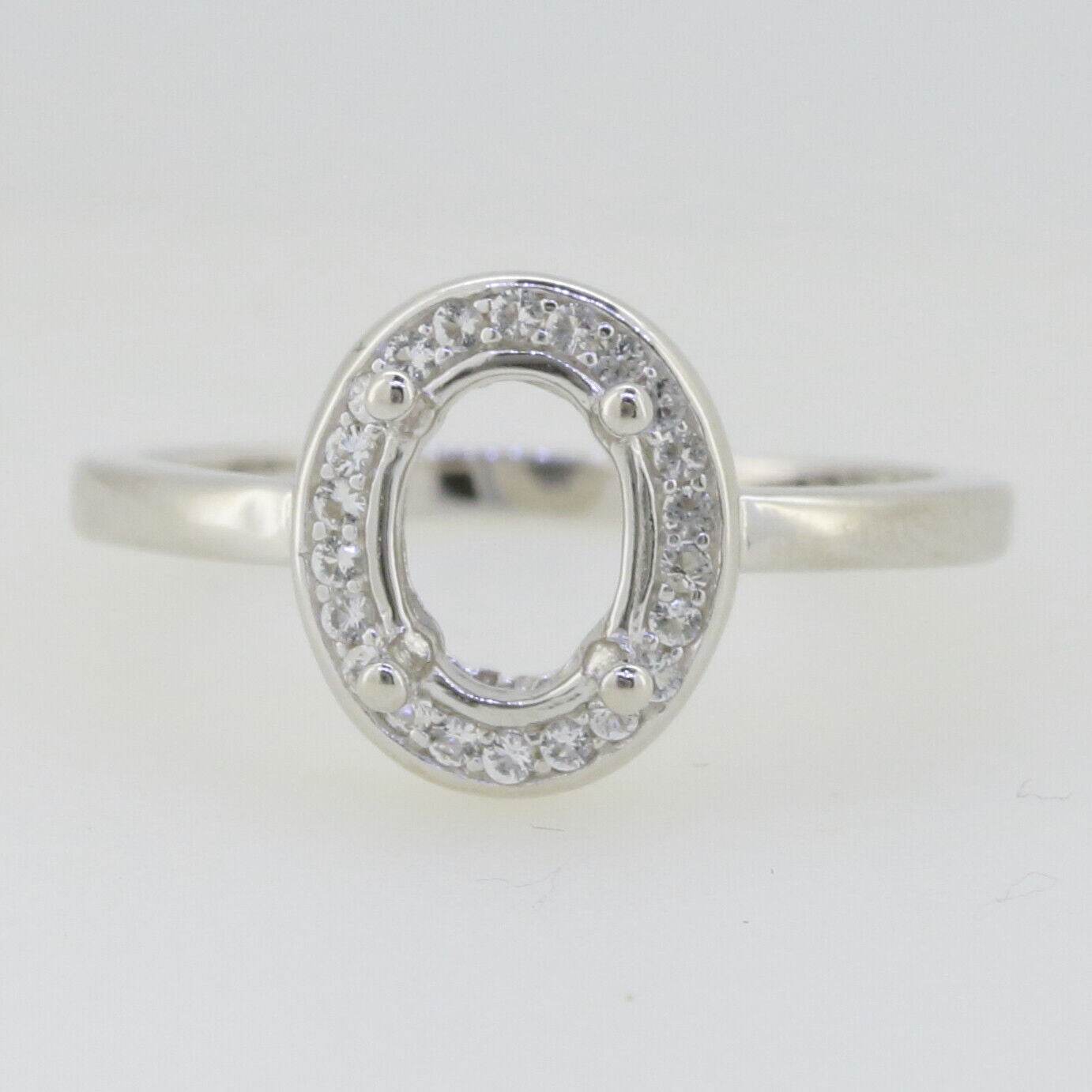 Sterling Silver Semi Mount Ring Setting Oval OV 8x6mm Halo White Topaz Solid - Syzjewelry