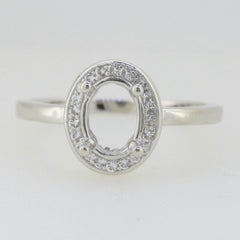 Sterling Silver Semi Mount Ring Setting Oval OV 8x6mm Halo White Topaz Solid - Syzjewelry