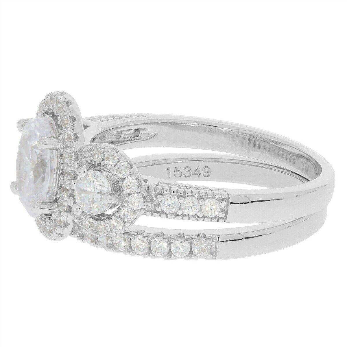 2 PC Set Sterling Silver Semi Mount Ring Setting Oval OV 8x6mm RD 3x3mm 3 stones Halo Bridal Ring - Syzjewelry