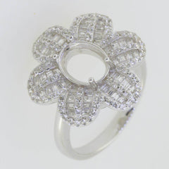 Sterling Silver Semi Mount Ring Setting OV 9X7mm Floral Design W/ Moissanite - Syzjewelry