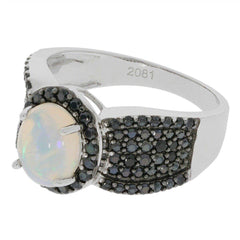 Sterling Silver Semi Mount Ring Setting OV 9x7mm Halo Cabochon White T Solid - Syzjewelry