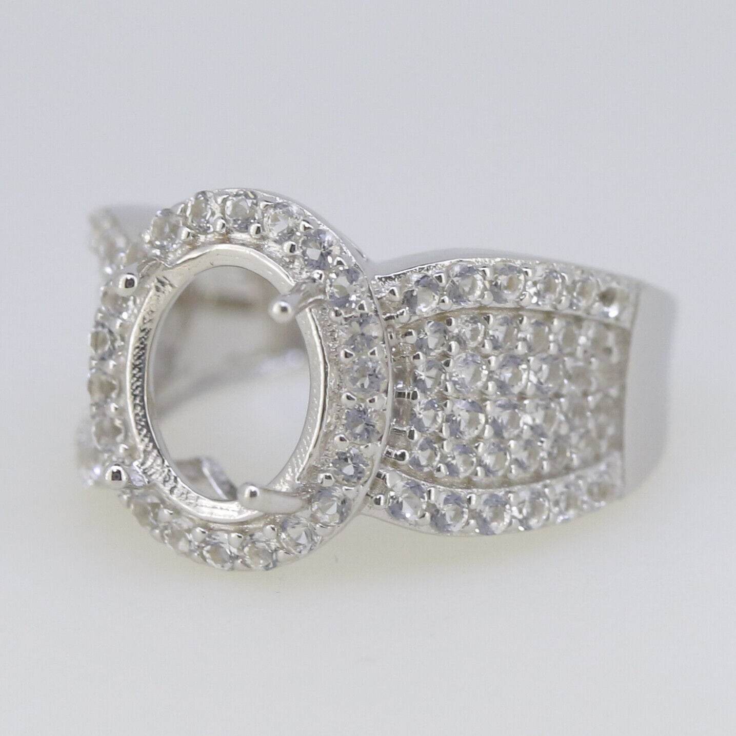 Sterling Silver Semi Mount Ring Setting OV 9x7mm Halo Cabochon White T Solid - Syzjewelry