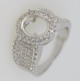 Sterling Silver Semi Mount Ring Setting OV 9x7mm Halo Cabochon White T Solid - Syzjewelry