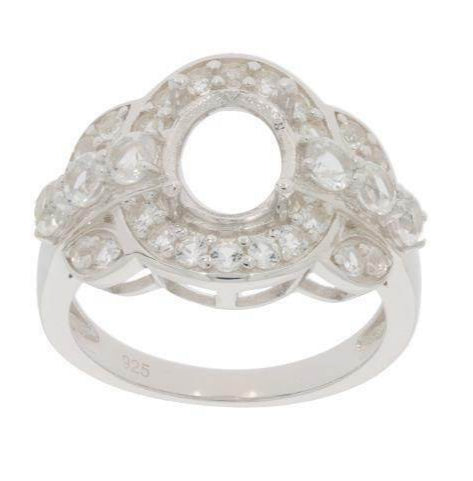 Sterling Silver Semi Mount Ring Setting OV 9x7mm Halo 2764 - Syzjewelry