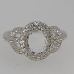 Sterling Silver Semi Mount Ring Setting OV 9X7mm White Topaz White Top Solid - Syzjewelry
