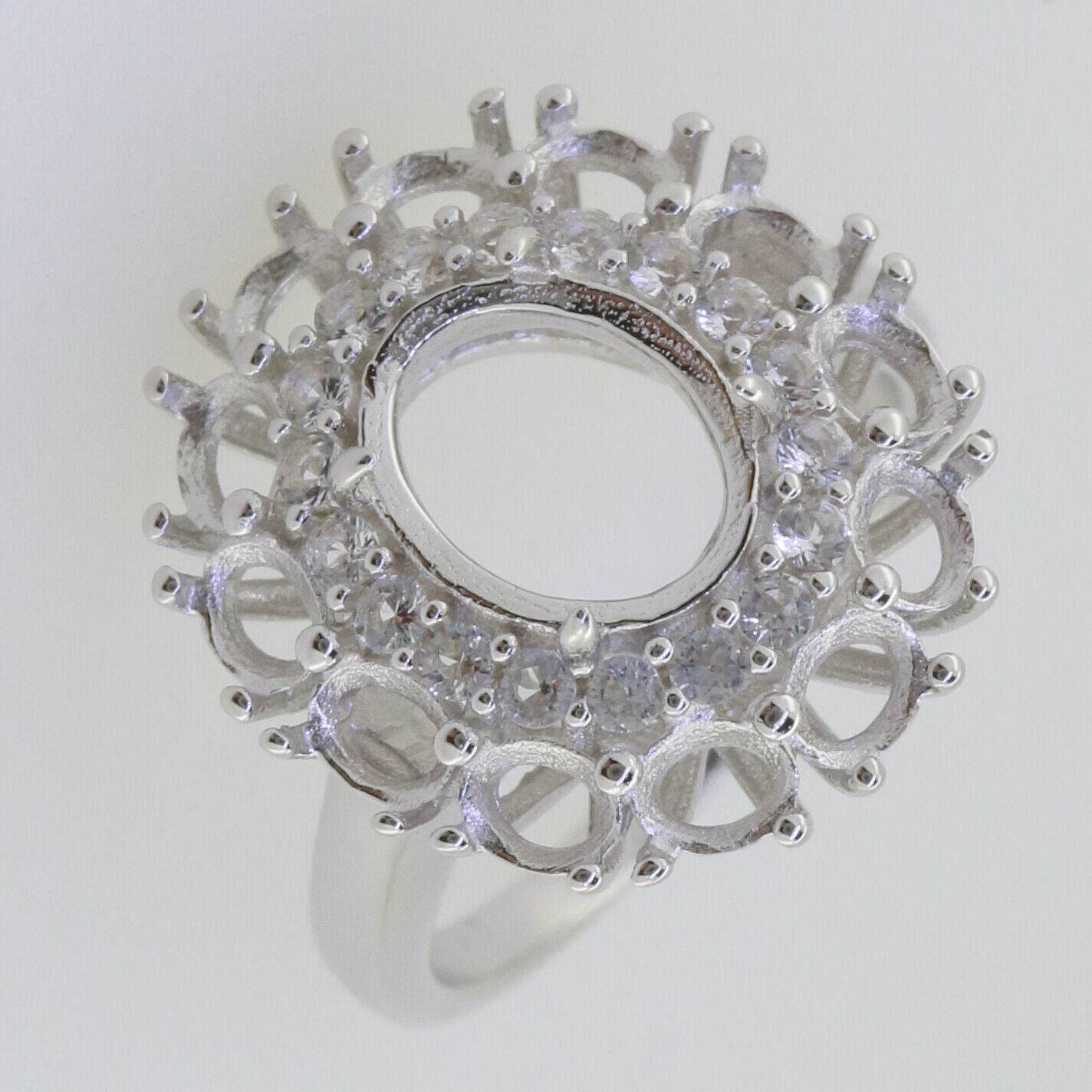 Sterling Silver Semi Mount Ring Setting Oval OV 10x8mm Halo OV 4x3mm W - Syzjewelry