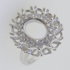 Sterling Silver Semi Mount Ring Setting Oval OV 10x8mm Halo OV 4x3mm W - Syzjewelry