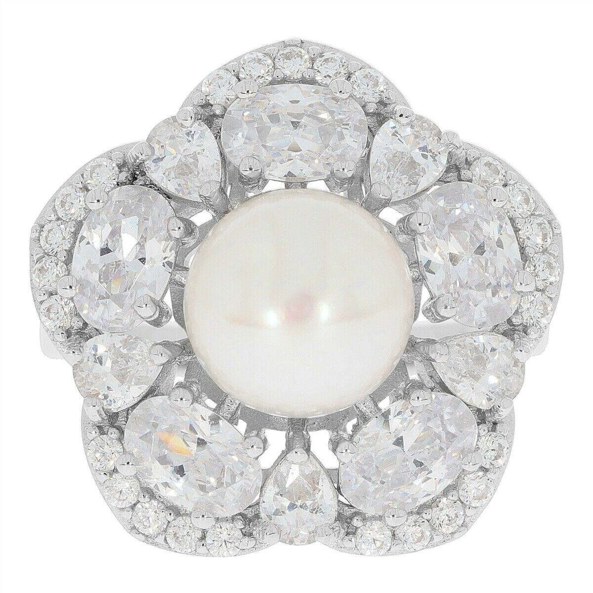 Sterling Silver Semi Mount Ring Setting RD10x10mm OV 6x4mm PE 4x3mm Halo Mounting for Pearl - Syzjewelry